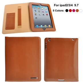 Ultra-thin Litchi Texture PU Protective Case Cover with Card Holder for iPad 2 /The new iPad /iPad 4 (Brown)