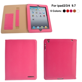 Ultra-thin Litchi Texture PU Protective Case Cover with Card Holder for iPad 2 /The new iPad /iPad 4 (Rosy)