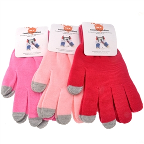 Universal 3-finger Capacitive Touch Screen Knitted Gloves Warm Gloves for iPad /iPhone - 3 pairs/set (Pink+Rosy+Carmine)