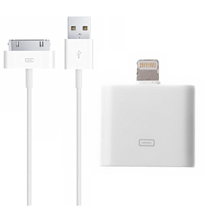 BuySKU70465 2-in-1 1M 30-pin USB Data Charging Cable & 30-pin Female to 8-pin Male Adapter Kit for iPhone 5 /iPad mini (White)