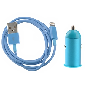BuySKU70497 2-in-1 1M 8-pin USB Data Charging Cable & Aluminum Alloy USB Car Charger Adapter Set for iPhone 5 /iPad mini (Blue)