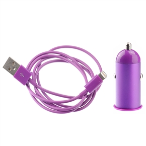 BuySKU70498 2-in-1 1M 8-pin USB Data Charging Cable & Aluminum Alloy USB Car Charger Adapter Set for iPhone 5 /iPad mini (Purple)