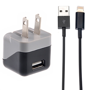 BuySKU70326 2-in-1 US-plug USB AC Power Adapter & 1M 8-pin USB Data Charging Cable Set for iPhone 5 /iPad mini (Black)