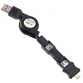 BuySKU70604 3-in-1 Retractable Style USB Sync Data & Charging Cable for iPhone 5 /iPad mini /Samsung /HTC (Black)