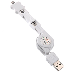 BuySKU70605 3-in-1 Retractable Style USB Sync Data & Charging Cable for iPhone 5 /iPad mini /Samsung /HTC (White)