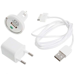 BuySKU70353 Car Charger + Power Adapter + iPhone USB Data Cable for iPhone 3G/3Gs/4G (White)