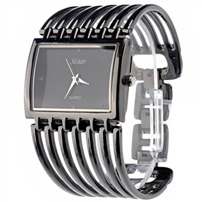 BuySKU70674 Fashion Rectangle-shaped Dial Women's Quartz Bracelet Wrist Watch (Black)