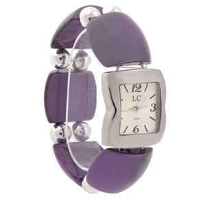 BuySKU70589 LC 1658 Fashion Square Dial Women's Quartz Wrist Watch with Elastic Watchband (Purple)