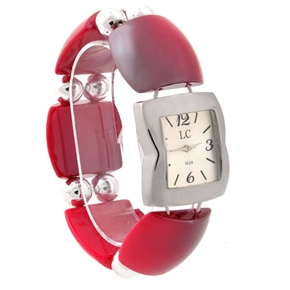 BuySKU70590 LC 1658 Fashion Square Dial Women's Quartz Wrist Watch with Elastic Watchband (Rosy)