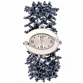 BuySKU70598 LC 1863 Fashion Oval Dial Rhinestones Decor Women's Bracelet Quartz Wrist Watch (Black)