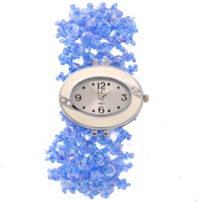 BuySKU70596 LC 1863 Fashion Oval Dial Rhinestones Decor Women's Bracelet Quartz Wrist Watch (Blue)