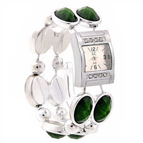 BuySKU70593 LC 8443 Fashion Square Dial Rhinestones Decor Women's Quartz Wrist Watch with Elastic Watchband (Green)