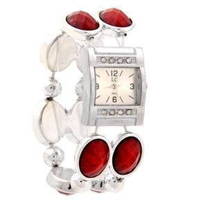 BuySKU70592 LC 8443 Fashion Square Dial Rhinestones Decor Women's Quartz Wrist Watch with Elastic Watchband (Red)