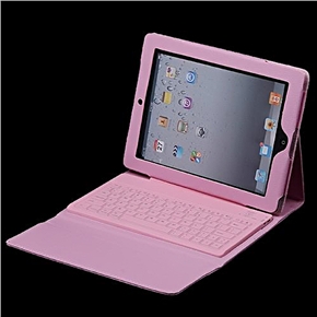 BuySKU70692 Portable Folding Leather Protective Cover with Wireless Bluetooth Keyboard Holder for iPad 2 (Pink)