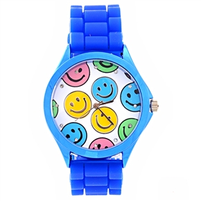 BuySKU70551 Stylish Smile Face Pattern Decor Round Dial Women's Quartz Wrist Watch with Silicone Band (Dark Blue)