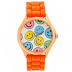 BuySKU70549 Stylish Smile Face Pattern Decor Round Dial Women's Quartz Wrist Watch with Silicone Band (Orange)