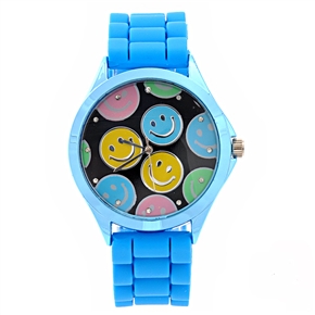 BuySKU70546 Stylish Smile Face Pattern Decor Round Dial Women's Quartz Wrist Watch with Silicone Band (Sky-blue)