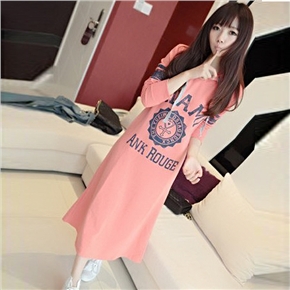 BuySKU70453 Women Spring Autumn Letters Print Long Sleeve Loose Long Hoodie Dress - Free Size (Pink)