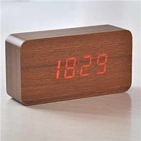 BuySKU70864 009-4 Novelty Rectangle Shaped Wooden Electronic Digital Clock with Red Numeral LED Light (Brown)