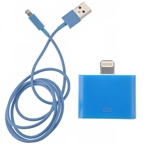 BuySKU70753 2-in-1 1M 8-pin USB Sync Data Charging Cable & 30-pin Female to 8-pin Male Adapter Set for iPhone 5 /iPad mini (Blue)
