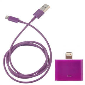 BuySKU70749 2-in-1 1M 8-pin USB Sync Data Charging Cable & 30-pin Female to 8-pin Male Adapter Set for iPhone 5 /iPad mini (Purple)