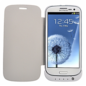 BuySKU70873 3200mAh Mobile Power Backup Battery PU Protective Case Cover with Stand for Samsung Galaxy S III /i9300 (White)