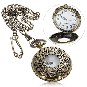 BuySKU71305 Antique Flower Pattern Roman Pocket Watch with Chain