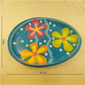 BuySKU70880 Beautiful Some Flowers Decor Easter Egg Shaped Plate Tray (Blue)