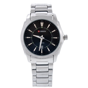 BuySKU71266 CURREN 8072 Round Dial Quartz Wrist Watch with Date & Stainless Steel Bracelet for Male (Black)