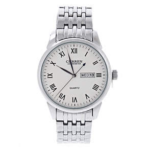 BuySKU71265 CURREN 9808 Roman Numeral Quartz Wrist Watch with Week & Date for Male (White)