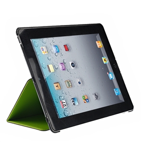 BuySKU70854 Durable Anti-dust Plug Design Wood Grain PU Protective Case Cover with Stand for iPad 2 /The new iPad (Green & Black)