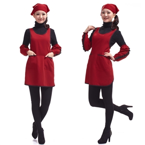 BuySKU71630 Fashion Double-pocket Pullover Apron Kitchen Working Apron with Over Sleeves & Headscarf (Dark Red)