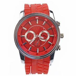 BuySKU70985 Fashion Sawtooth Shaped Soft Wristband Round Dial Men's Quartz Wrist Watch (Red)