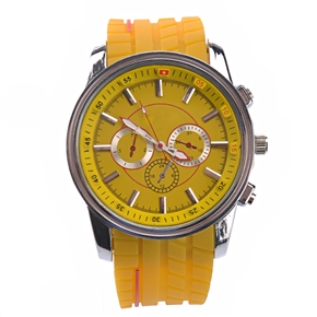 BuySKU70986 Fashion Sawtooth Shaped Soft Wristband Round Dial Men's Quartz Wrist Watch (Yellow)