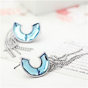BuySKU70973 Fashion Tassel Style C-shaped Crystal Earrings Ear Pendants for Women (Blue)