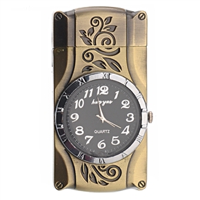BuySKU71091 Flower Engraved Windproof Refillable Metal Cigarette Lighter Watch with Multi-color Changing LED Light (Bronze)