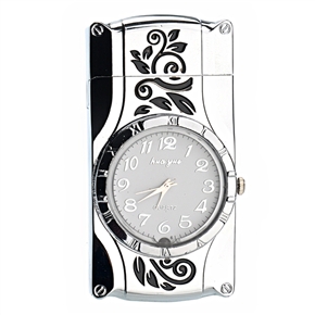 BuySKU71092 Flower Engraved Windproof Refillable Metal Cigarette Lighter Watch with Multi-color Changing LED Light (Silver)