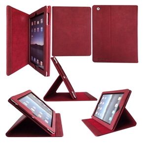 BuySKU71545 Folding Leather Case Pouch with Stand for iPad 2 (Dark Red)