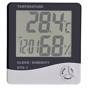 BuySKU67941 HTC-1 LCD Screen Digital Hygrometer Thermometer Temperature & Humidity Meter with Clock (White)