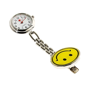 BuySKU71308 Round Dial Nurse Quartz Pocket Watch with Smiling Face Design Clip & Stainless Steel Chain (Yellow)