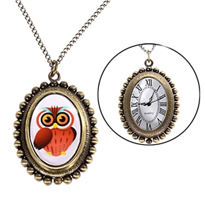 BuySKU71307 Stylish Europe Egg Design Copper Pocket Watch with Owl Pattern and Chain Belt