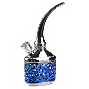 BuySKU71413 ZOBO ZB-510 Hollow-out Pattern Dual-purpose Water Pipe Hookah Double Filter Cigarette Smoking Pipe (Silver & Blue)