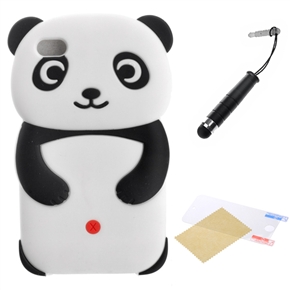 BuySKU72034 3-in-1 Panda Shaped Soft Silicone Back Cover & Anti-glare Screen Guard & Capacitive Stylus Pen Set for iPod touch 4