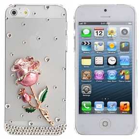 BuySKU72267 Beautiful 3D Rhinestones Rose Decor Transparent Hard Protective Back Case Cover for iPhone 5 (Pink)