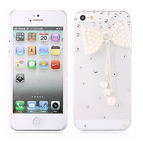 BuySKU72231 Beautiful Rhinestones Bead Bowknot Decor Transparent Hard Protective Back Case Cover for iPhone 5 (White)