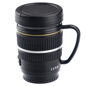 BuySKU71749 Creative 250ML 1:1 EFS 17-55mm Camera Lens Shaped Stainless Steel Inner Coffee Cup with Handle & Lid (Black)