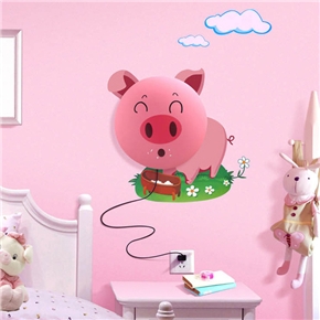 BuySKU72444 Creative DIY Cartoon 3D Pink Pig Style Wall Sticker Wall Lamp Night Light Lamp for Bedroom /Living Room