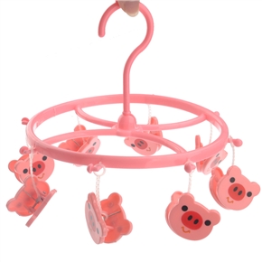 BuySKU72343 Cube Cartoon Little Pig Style 8 Clips Round Plastic Drying Rack Clothes Socks Hanger (Pink)