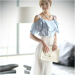 BuySKU72164 Elegant Women Summer Falbala Decor Slim-fitting Splicing Suspender Long Dress - Free Size