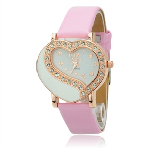 BuySKU72496 Fashion Rhinestones Decor Heart-shaped Dial Women's Quartz Wrist Watch with PU Band (Pink)